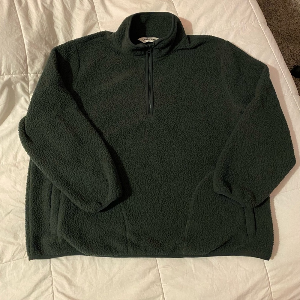 Lands' End Women’s Dark Green Zip-Up Fleece Sweater